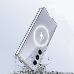 Samsung Galaxy Z Fold 6 Kılıf Magsafe Şarj Özellikli Şeffaf Sert PC Embos Kapak