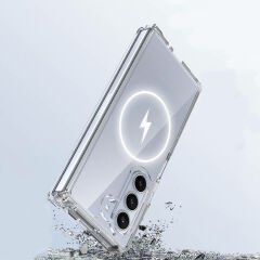 Samsung Galaxy Z Fold 6 Kılıf Magsafe Şarj Özellikli Şeffaf Sert PC Embos Kapak