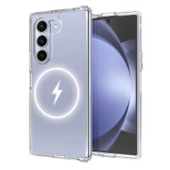Samsung Galaxy Z Fold 6 Kılıf Magsafe Şarj Özellikli Şeffaf Sert PC Embos Kapak