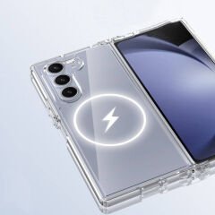 Samsung Galaxy Z Fold 6 Kılıf Magsafe Şarj Özellikli Şeffaf Sert PC Embos Kapak