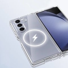 Samsung Galaxy Z Fold 6 Kılıf Magsafe Şarj Özellikli Şeffaf Sert PC Embos Kapak
