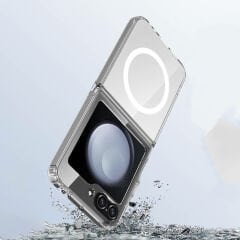 Samsung Galaxy Z Flip 6 Kılıf Magsafe Şarj Özellikli Şeffaf Sert PC Embos Kapak