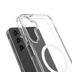 Samsung Galaxy S24 Plus Kılıf Magsafe Şarj Özellikli Şeffaf Sert PC Embos Kapak