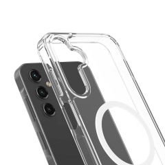 Samsung Galaxy S24 Plus Kılıf Magsafe Şarj Özellikli Şeffaf Sert PC Embos Kapak