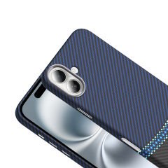 iPhone 16 Kılıf Kablosuz Şarj Özellikli Karbon Fiber Görünümlü Gros Kapak