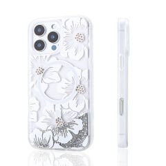 iPhone 14 Pro Max Kılıf Sıvılı Simli Baskılı Şeffaf Arka Yüzey Mossa Silikon Kapak