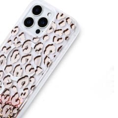 iPhone 14 Pro Max Kılıf Sıvılı Simli Baskılı Şeffaf Arka Yüzey Mossa Silikon Kapak