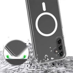 Samsung Galaxy S24 Kılıf Magsafe Şarj Özellikli Şeffaf Sert PC Embos Kapak