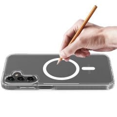 Samsung Galaxy S24 Kılıf Magsafe Şarj Özellikli Şeffaf Sert PC Embos Kapak