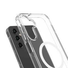 Samsung Galaxy S24 Kılıf Magsafe Şarj Özellikli Şeffaf Sert PC Embos Kapak