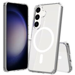 Samsung Galaxy S23 FE Kılıf Magsafe Şarj Özellikli Şeffaf Sert PC Embos Kapak