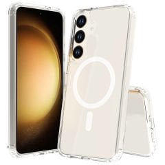 Samsung Galaxy S23 FE Kılıf Magsafe Şarj Özellikli Şeffaf Sert PC Embos Kapak
