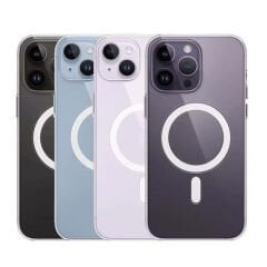 iPhone 15 Pro Max Kılıf Magsafe Şarj Özellikli Şeffaf Sert PC Embos Kapak