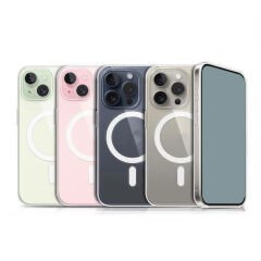 iPhone 15 Pro Max Kılıf Magsafe Şarj Özellikli Şeffaf Sert PC Embos Kapak