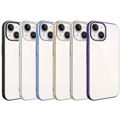 iPhone 15 Kılıf Sert PC Renkli Çerçeveli Riksos Kapak