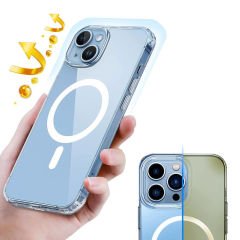 iPhone 15 Plus Kılıf Magsafe Şarj Özellikli Şeffaf Sert PC Embos Kapak