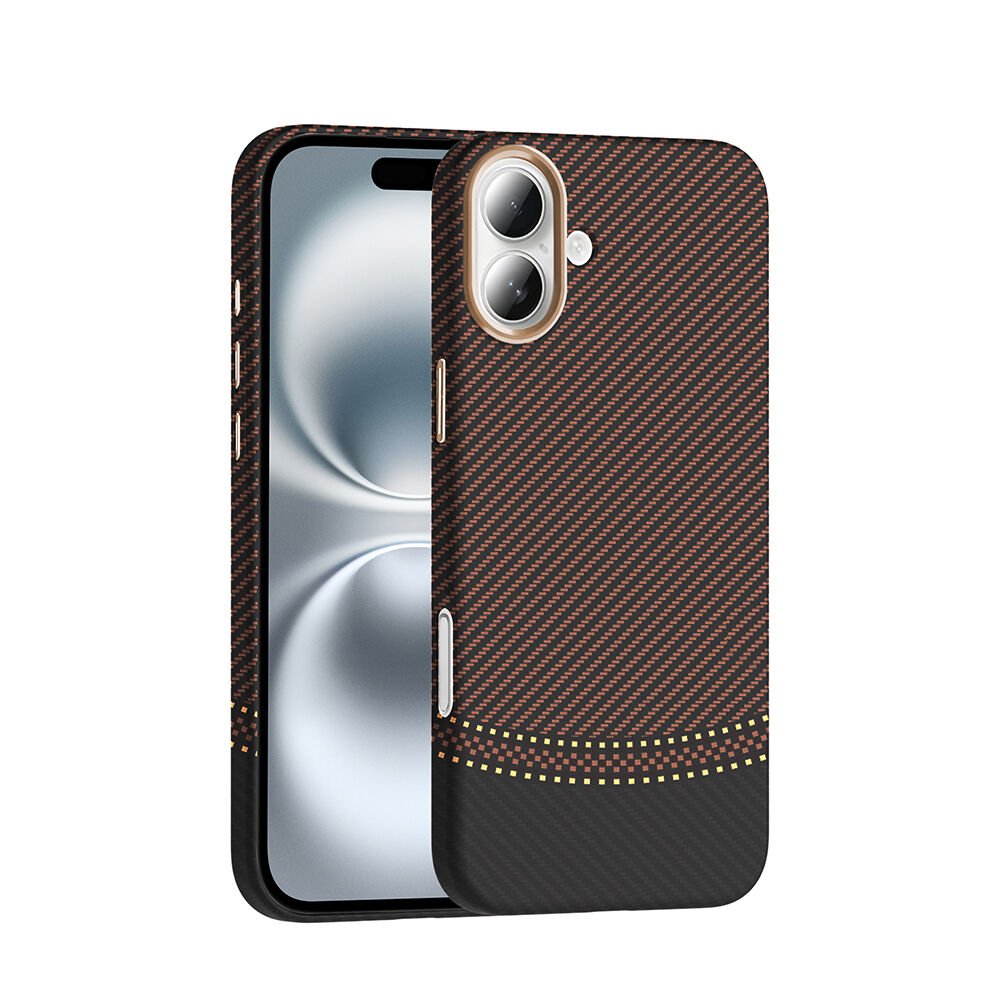 iPhone 16 Plus Kılıf Kablosuz Şarj Özellikli Karbon Fiber Görünümlü Gros Kapak