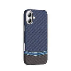 iPhone 16 Plus Kılıf Kablosuz Şarj Özellikli Karbon Fiber Görünümlü Gros Kapak