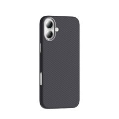 iPhone 16 Plus Kılıf Kablosuz Şarj Özellikli Karbon Fiber Görünümlü Gros Kapak