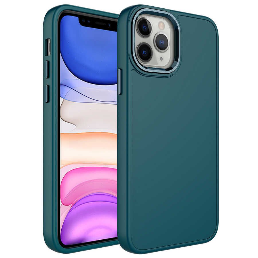iPhone 12 Pro Max Kılıf Metal Çerçeve ve Buton Tasarımlı Silikon Luna Kapak