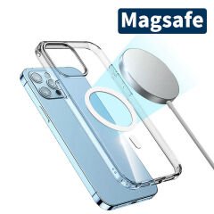 iPhone 15 Pro Kılıf Magsafe Şarj Özellikli Şeffaf Sert PC Embos Kapak