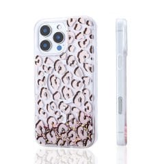 iPhone 15 Pro Max Kılıf Sıvılı Simli Baskılı Şeffaf Arka Yüzey Mossa Silikon Kapak