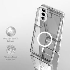 Samsung Galaxy S23 Plus Kılıf Magsafe Şarj Özellikli Şeffaf Sert PC Embos Kapak