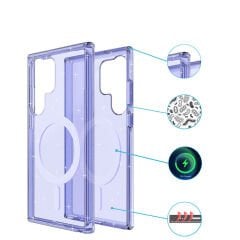 Samsung Galaxy S23 Ultra Kılıf Magsafe Şarj Özellikli Parlayan Simli Saydam Renkli Allstar Kapak