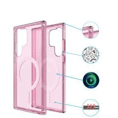 Samsung Galaxy S23 Ultra Kılıf Magsafe Şarj Özellikli Parlayan Simli Saydam Renkli Allstar Kapak