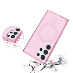 Samsung Galaxy S23 Ultra Kılıf Magsafe Şarj Özellikli Parlayan Simli Saydam Renkli Allstar Kapak