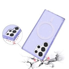 Samsung Galaxy S23 Ultra Kılıf Magsafe Şarj Özellikli Parlayan Simli Saydam Renkli Allstar Kapak