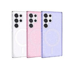 Samsung Galaxy S23 Ultra Kılıf Magsafe Şarj Özellikli Parlayan Simli Saydam Renkli Allstar Kapak