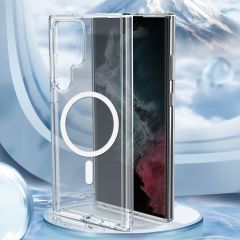Samsung Galaxy S23 Ultra Kılıf Magsafe Şarj Özellikli Şeffaf Sert PC Embos Kapak