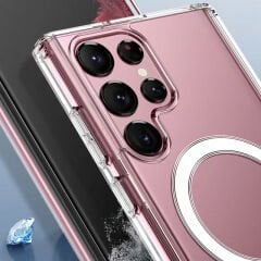 Samsung Galaxy S23 Ultra Kılıf Magsafe Şarj Özellikli Şeffaf Sert PC Embos Kapak