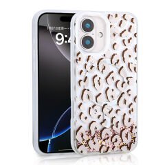 iPhone 16 Kılıf Sıvılı Simli Baskılı Şeffaf Arka Yüzey Mossa Silikon Kapak