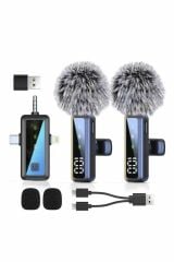 H68 Type-C + Lightning + Aux 2li 3in1 Kablosuz Yaka Mikrofonu