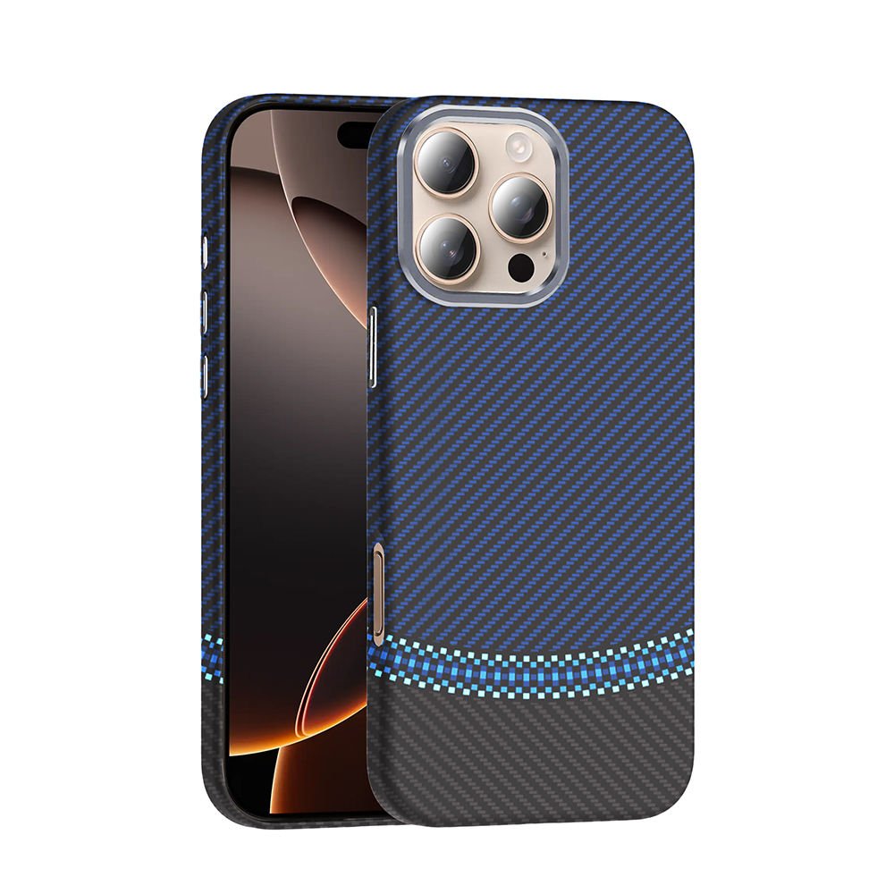 iPhone 16 Pro Max Kılıf Kablosuz Şarj Özellikli Karbon Fiber Görünümlü Gros Kapak