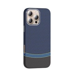 iPhone 16 Pro Max Kılıf Kablosuz Şarj Özellikli Karbon Fiber Görünümlü Gros Kapak