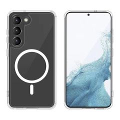 Samsung Galaxy S22 Plus Kılıf Magsafe Şarj Özellikli Şeffaf Sert PC Embos Kapak