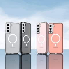 Samsung Galaxy S22 Plus Kılıf Magsafe Şarj Özellikli Şeffaf Sert PC Embos Kapak