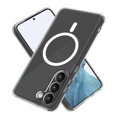 Samsung Galaxy S22 Kılıf Magsafe Şarj Özellikli Şeffaf Sert PC Embos Kapak