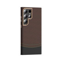 Samsung Galaxy S23 Ultra Kılıf Kablosuz Şarj Özellikli Karbon Fiber Görünümlü Gros Kapak