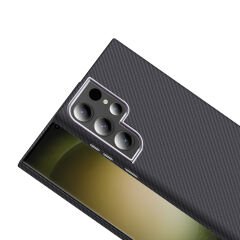 Samsung Galaxy S23 Ultra Kılıf Kablosuz Şarj Özellikli Karbon Fiber Görünümlü Gros Kapak