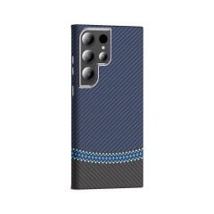 Samsung Galaxy S23 Ultra Kılıf Kablosuz Şarj Özellikli Karbon Fiber Görünümlü Gros Kapak