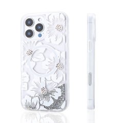 iPhone 16 Pro Max Kılıf Sıvılı Simli Baskılı Şeffaf Arka Yüzey Mossa Silikon Kapak