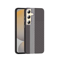 Samsung Galaxy S24 Kılıf Kablosuz Şarj Özellikli Karbon Fiber Görünümlü Gros Kapak