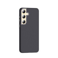Samsung Galaxy S24 Kılıf Kablosuz Şarj Özellikli Karbon Fiber Görünümlü Gros Kapak