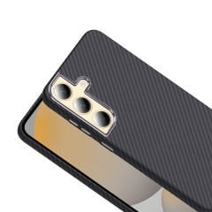 Samsung Galaxy S24 Kılıf Kablosuz Şarj Özellikli Karbon Fiber Görünümlü Gros Kapak