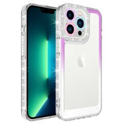 iPhone 12 Pro Max Kılıf Simli ve Renk Geçiş Tasarımlı Lens Korumalı Park Kapak
