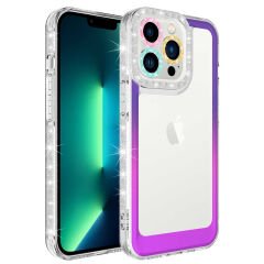 iPhone 12 Pro Max Kılıf Simli ve Renk Geçiş Tasarımlı Lens Korumalı Park Kapak